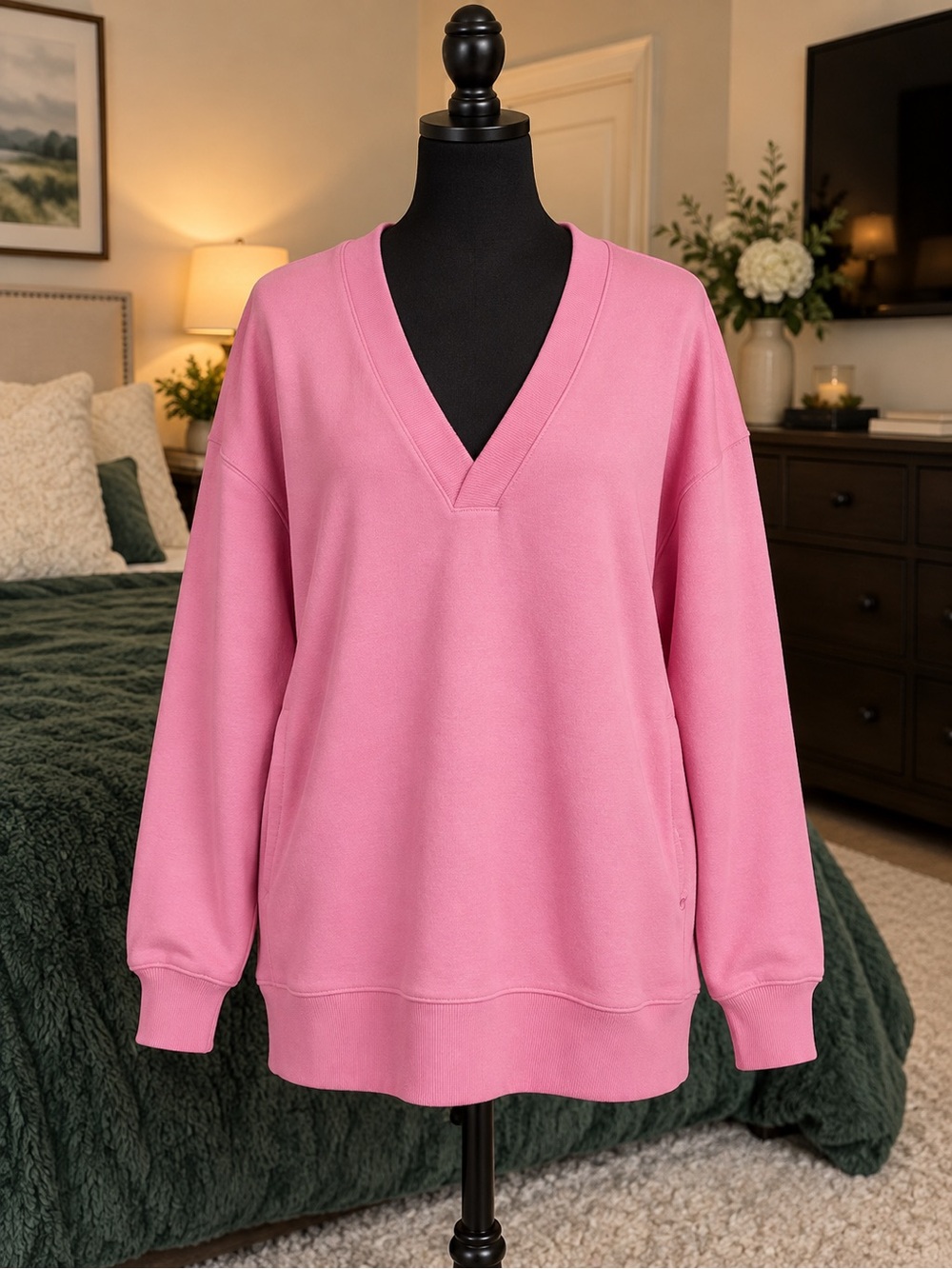Champion Women’s Gameday Deep V Neck Tunic Sweatshirt Pink Size Large